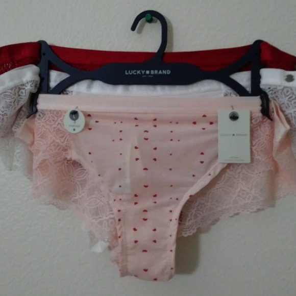 Lucky Brand Tangas 3 PK. Pink White Red Size Large - Picture 10 of 11